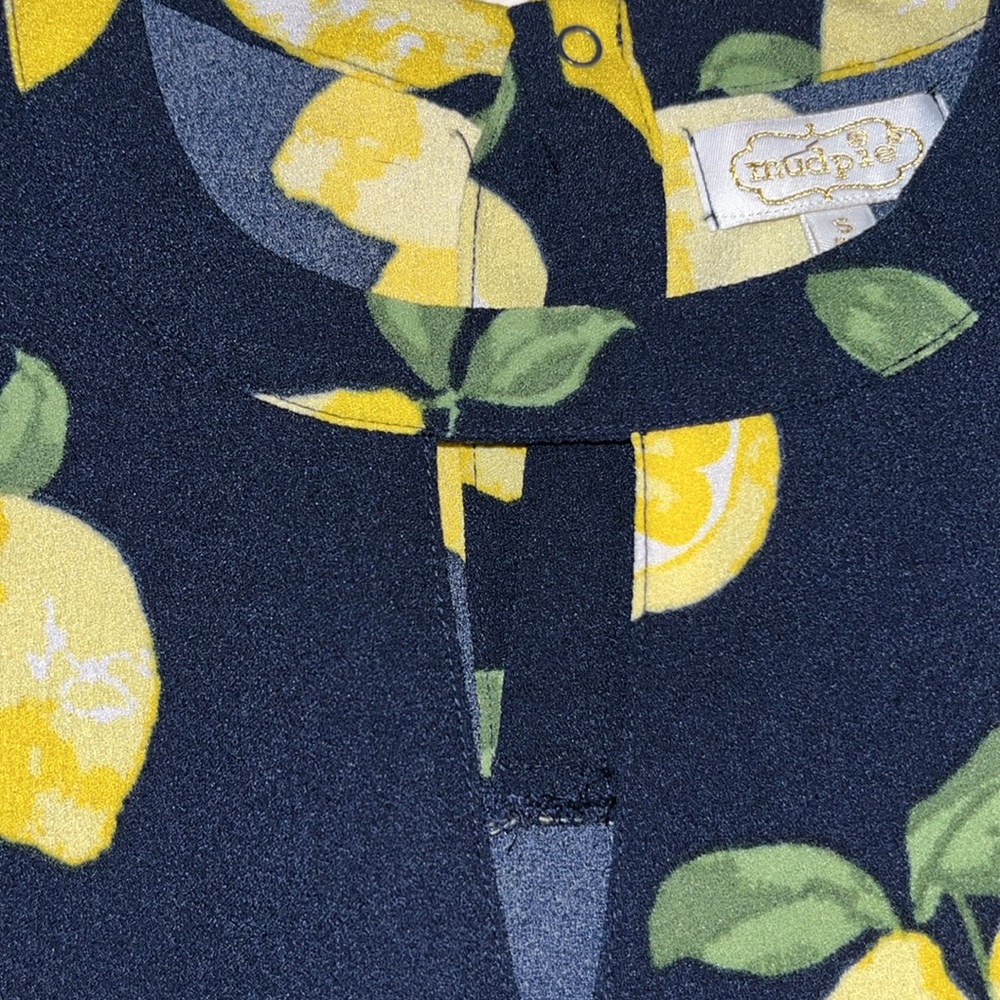 Mud Pie Lemon Print Dress Short Sleeve Garden Party BBQ Casual - Picture 3 of 5